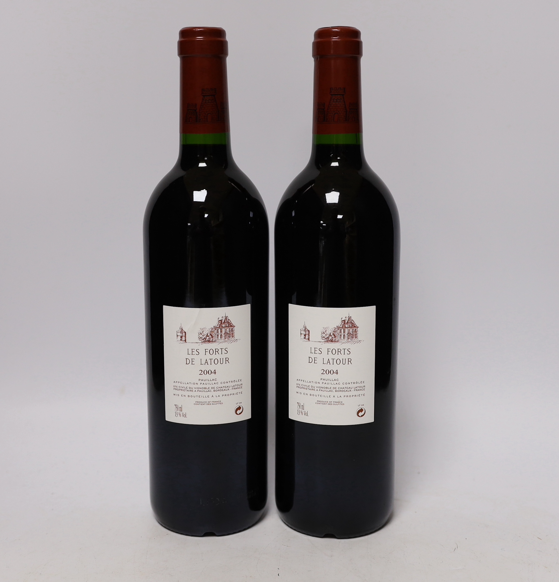 Two bottles of Les Forts De Latour red wine, 2004